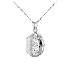 Engraved Sterling Silver Oval Locket Necklace