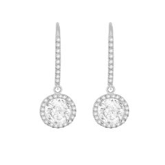 9CT White-Gold Sparkling Round Halo Drop Earrings