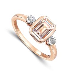 Octagonal Morganite & Diamond 9CT Rose-Gold Three Stone Ring