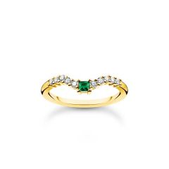 Thomas Sabo Green Square & White Stones Gold Ring