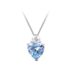 Sterling Silver White & Blue Heart Stone Pendant Necklace