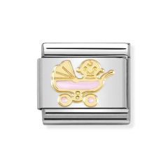 Nomination Composable Classic Steel & Gold Pink Baby Pram Charm