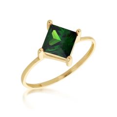 9CT Yellow-Gold & Green Princess-Cut Solitaire Ring