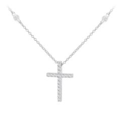 Sterling Silver & White Stone Cross Pendant Necklace