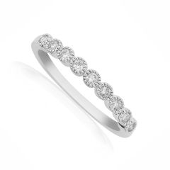 9CT White-Gold Round Diamond Nine-Stone Milgrain Ring
