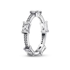 Pandora Rectangular Bars Sparkling Pave Silver Ring
