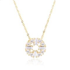9CT Yellow-Gold Cubic Zirconia Circle Cluster Necklace