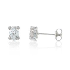 9CT White-Gold Claw-Set Cubic Zirconia Oval Stud Earrings