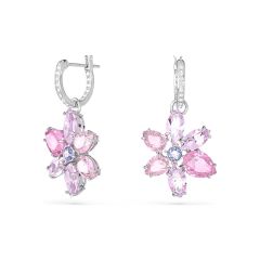Swarovski Gema Flower Pink & Rhodium-Plated Drop Earrings