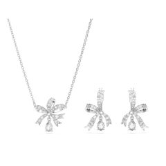 Swarovski Volta Rhodium-Plated Bow Necklace & Earrings Gift Set
