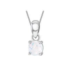 Sterling Silver Round Opal Stone Pendant Necklace