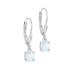 Sterling Silver Round White Opal Droplet Hoop Earrings