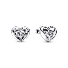 Pandora Radiant Heart & Floating Stone Silver Stud Earrings