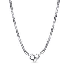 Pandora Moments Heart Closure Silver Studded Chain Necklace