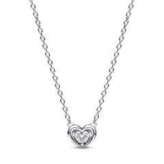 Pandora Radiant Heart & Floating Stone Silver Pendant Collier Necklace