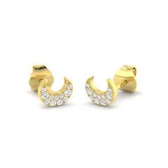 18CT Yellow-Gold Diamond Crescent Moon Stud Earrings