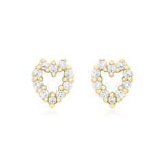 9CT Yellow-Gold Open Heart White Stone Stud Earrings