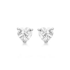 Sterling Silver & White Heart Sparkle Stud Earrings
