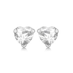 Sterling Silver & White Heart Sparkle Large Stud Earrings