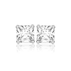 Sterling Silver 7MM Square Sparkle Stud Earrings