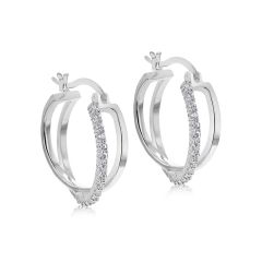 Sterling Silver & Cubic Zirconia Crossover Double Hoop Earrings