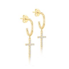 9CT Gold Cubic Zirconia Cross Droplet Half Hoop Earrings