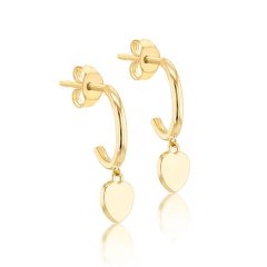 9CT Yellow-Gold Heart Drop Hoop Earrings