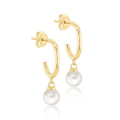 9CT Yellow-Gold Freshwater Pearl Drop Half Hoop Earrings