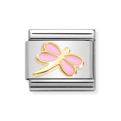 Nomination Composable Classic Pink Dragonfly Enamel 18ct Gold Charm