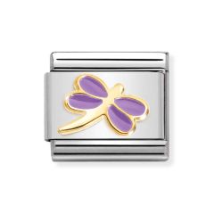 Nomination Composable Classic Lilac Dragonfly Enamel 18ct Gold Charm