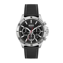 BOSS Watches Troper Steel & Black Leather 44MM Chronograph Watch