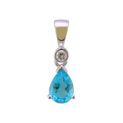 9CT White-Gold Pear Blue Topaz & Diamond Drop Pendant Necklace