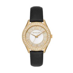 Michael Kors Harlowe Gold & Black Leather 38MM Watch