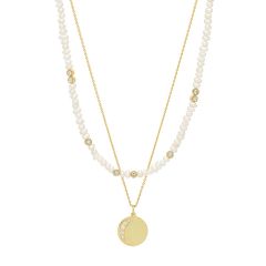 Estella Bartlett Moon & Pearl Gold-Plated Double Chain Necklace
