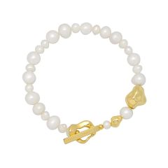 Estella Bartlett Organic Pearl & Gold Nugget T-Bar Bracelet