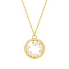 Estella Bartlett Circle Pearl Sparkle Gold-Plated Pendant Necklace