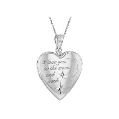 Sterling Silver To the Moon Heart Locket Necklace