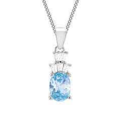 Sterling Silver White & Blue Oval Stone Pendant Necklace