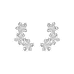 Sterling Silver Three Flower Crawler Earrings