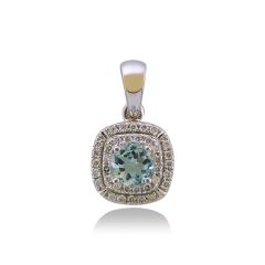 9CT White-Gold Aquamarine & Diamond Halo Pendant Necklace