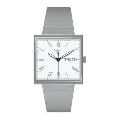 Swatch What If Grey 33MM Square Day & Date Watch