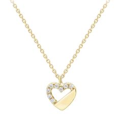 9CT Yellow-Gold & White Stone Open-Heart Pendant Necklace