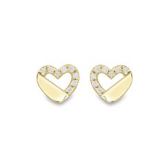 9CT Yellow-Gold & White Stone Open-Heart Stud Earrings