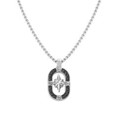 Nomination Manvision Wind Rose Steel & Black Pendant Necklace