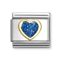 Nomination Composable Classic Blue Glitter Heart Gold & Steel Charm