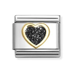 Nomination Composable Classic Black Glitter Heart Gold & Steel Charm