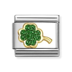 Nomination Composable Classic Green Glitter Clover Gold & Steel Charm