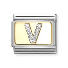 Nomination Composable Classic Letter V Glitter Gold & Steel Charm
