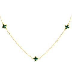 9CT Yellow-Gold & Green Malachite Flower Petals Necklace