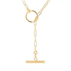 Gold-Plated Silver Paperclip Link T-Bar Necklace